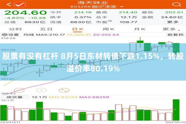 股票有没有杠杆 8月5日东材转债下跌1.15%，转股溢价率80.19%