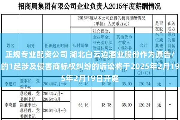 正规专业配资公司 湖北白云边酒业股份作为原告/上诉人的1起涉及侵害商标权纠纷的诉讼将于2025年2月19日开庭